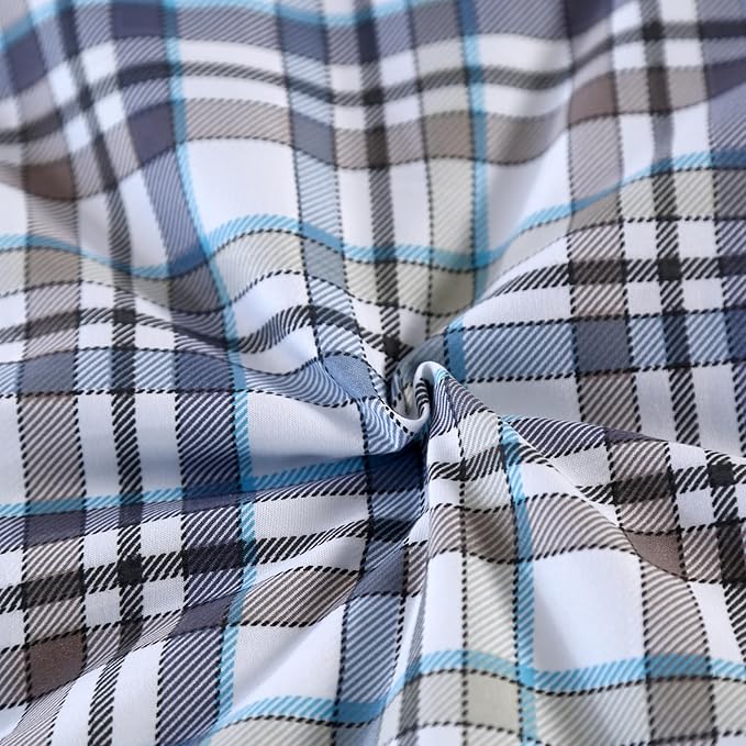 SDIII 3PCS Blue Gingham Comforter Set Twin 100% Washed Microfiber Lightweight Blue Gingham Bedding Set Twin Farmhouse Shabby Chic Checkered All Season