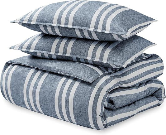 Bare Home Bedding Duvet Cover King Size - Premium 1800 Super Soft Collection - Lightweight, Cooling - Soft Breathable Bedding Duvet Cover (King, Stripe - Heathered Midnight Blue)