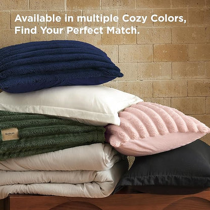 Bedsure Gentlesoft™ 2-in-1 Twin Comforter Set and Detachable Fluffy Blanket, Navy Blue Bedding Set for All Season Use, SnapTech Design for Space Saving (Includes 1 Pillow Sham, 1 Pillowcase)
