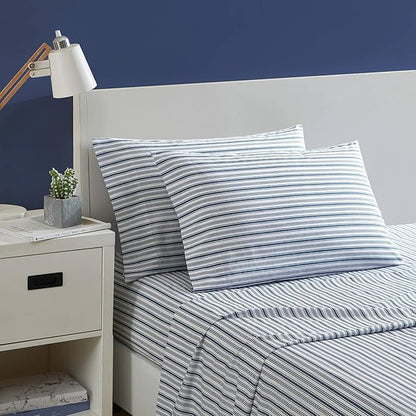 Nautica - Twin XL Sheets, Cotton Percale Preppy Bedding Set, Casual Home Decor, Dorm Room Essentials (Coleridge Stripe Blue, Twin XL)