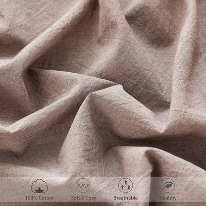 MooMee Fitted Bottom Sheet Only 100% Washed Cotton Linen Like Textured Breathable Durable Soft Comfy Deep Pocket Fits Mattress up to 17" (Mauve Brown, King)