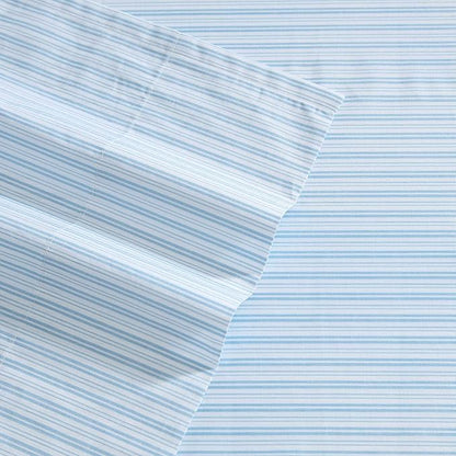 Laura Ashley - Full Sheet Set, Crisp & Cool Cotton Percale Bed Sheets, Deep Pockets, Striped Bedding with Matching Fitted Sheet & Pillowcases (Bedford Skinny Stripe Blue)