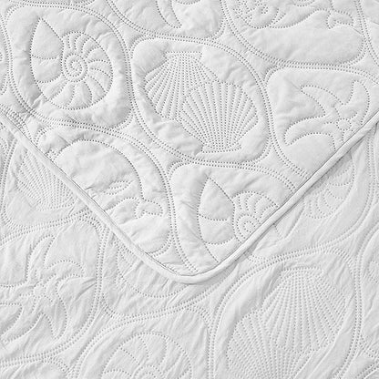 Pure Bedding Quilt Set Full/Queen Size White - Oversized Bedspread - Soft Microfiber Coverlet for All Season - Includes 1 Quilt and 2 Shams, Ocean Star Pattern