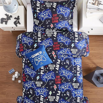 Kids Comforter Set Twin Size for Boys, Glow in The Dark Gamer Bedding Set 1 Comforter, 1 Decor Pillow, 1 Pillow Sham, Twin XL Comforter Set