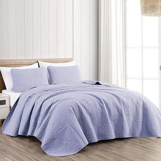 Chezmoi Collection Austin 3-Piece Oversized Bedspread Coverlet Set (King, Lavender) | Oversized, Lightweight, Fade Resistant