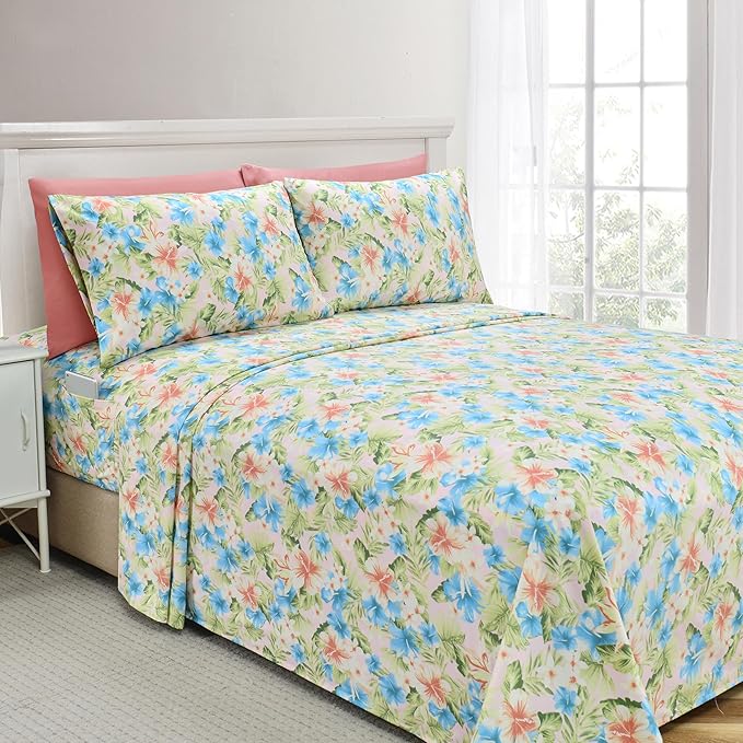 Elegant Comfort Softest and Coziest 6-Piece Sheet Set - 1500 Premium Hotel Quality Microfiber - Deep Pocket, Wrinkle Resistant 6-Piece Floral Magnolia Pattern Bed Sheet Set, Twin, Magnolia