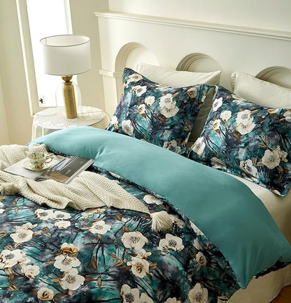 Cupocupa Duvet Cover King Size Set Boho Floral Pattern King Duvet Cover Set for King Size Bed Vintage Soft Bedding Leaf Print Duvet Cover with Pillowcases