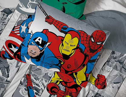 Jay Franco Marvel Avengers Comic Cool 7 Piece Queen Bed Set - Includes Comforter & Sheet Set - Bedding Features Captain America, Spiderman, Iron Man, Hulk, & Thor - Super Soft