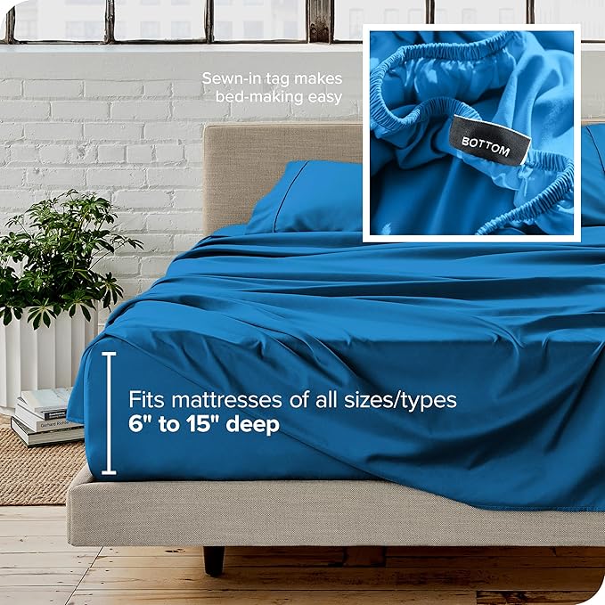 Bare Home Twin XL Sheet Set - 1800 Ultra-Soft Microfiber Twin Extra Long Bed Sheets - Double Brushed - Deep Pockets - Easy Fit - 3 Piece Set - Bedding Sheets & Pillowcases (Twin XL, Medium Blue)