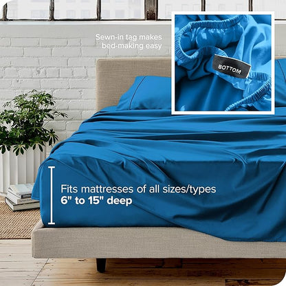 Bare Home Split King Sheet Set - 1800 Ultra-Soft Microfiber Bed Sheets - Double Brushed - Deep Pockets - Easy Fit - 5 Piece Set - Bedding Sheets & Pillowcases (Split King, Medium Blue)