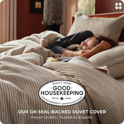 Bedsure Cotton Duvet Cover Set - 100% Cotton Waffle Weave Khaki Duvet Cover Oversized King Size, GentleSoft™ and Breathable Bedding Set for All Season, 3 Pieces, 120"x98"