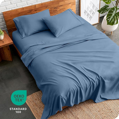 Bare Home Split Head Flex King Sheet Set - 1800 Ultra-Soft Microfiber Bed Sheets - Double Brushed - Deep Pockets - Easy Fit - 4 Piece Set - Bedding Sheets & Pillowcases (Coronet Blue)