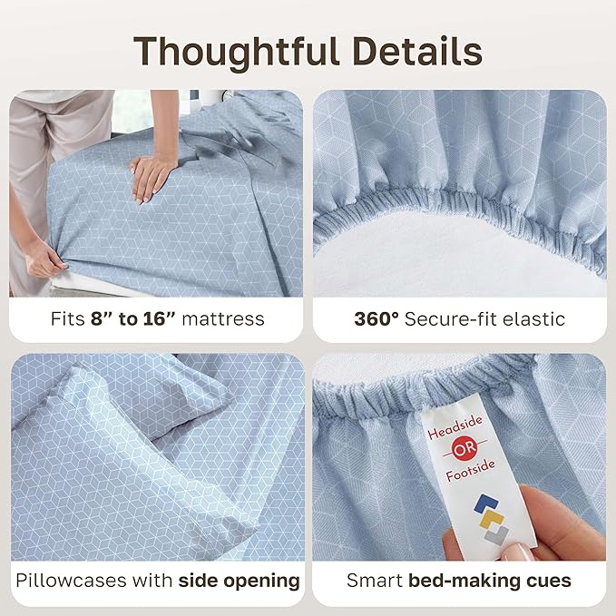 California Design Den King Size Sheet Set - 100% Cotton, 600 Thread Count, Deep Pocket King Sheets, Premium-Feel Bedding with Sateen Weave - Urban Geometric Print