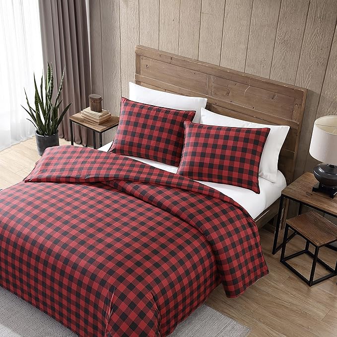 Eddie Bauer - King Comforter Set, Cotton Reversible Bedding, Buffalo Plaid Bedding Set (Red/Black, King)