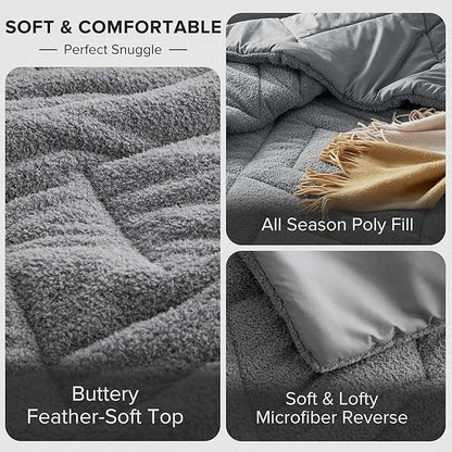 Comfort Spaces Twin Comforter Set Reversible Feather-Soft Plush Comforters for Twin Size Bed All Season Lightweight Shearling Fleece Sherpa Comforter Twin Size Bed Set, Twin/Twin XL, Grey 2 Piece