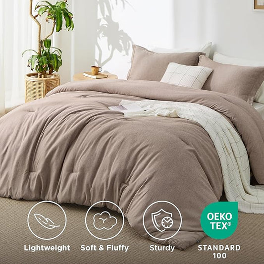 Bedsure California King Comforter Set - Khaki Soft Bedding for All Seasons, Cationic Dyed Bed Set, 3 Pieces, 1 California King Size Comforter (104"x96") and 2 Pillow Shams (20"x36"+2")