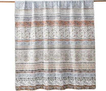Boho Style Twin Size Quilt Set Mocha Brown Bohemian Floral Strip Quilt Beddding Set, Soft and Lightweight Bedspread for All Season,XL Twin Bed Coverlet with 1 Matching Pillow Sham (2 Pieces)