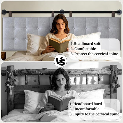 BSHOMGI King Headboard Headboards for Adjustable Beds Backboard Wall Mounted Headboard with Gray Button Tufting Hanging Head Board for Bedroom(Gray, King)