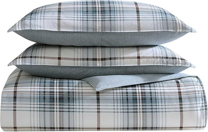 Eddie Bauer - Queen Comforter Set, Crisp & Tailored Cotton Percale Reversible Bedding, Lightweight 3 Piece Bed Set with Matching Pillowcases (Alder Blue/Grey)