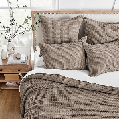 Levtex Home Mills Waffle Full Bedspread Set (100x104in) with 2 Pillow Shams (26x20in) - Cocoa - Cotton Waffle Full Size Bedspread Set - Lightweight, Soft, Pre-Washed