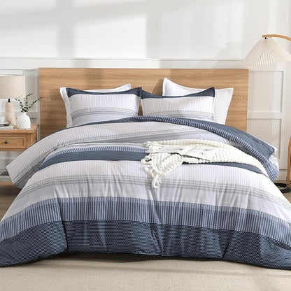 Litanika Full Comforter Set Black Blue - 3 Pieces Lightweight Fluffy Bedding Comforter Sets, All Season Down Alternative Comforter (1 Comforter, 2 Pillowcases)