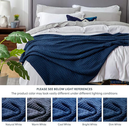 Bedsure Cooling Cotton Waffle Twin XL Blanket - Lightweight Breathable Blanket of Rayon Derived from Bamboo for Hot Sleepers, Luxury Throws for Bed, Couch and Sofa, Navy, 66x90 Inches