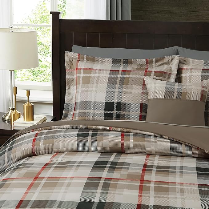 MaiRêve Comforter Set Full Size Khaki, Classic Farmhouse Bedding Set Bed in a Bag 7 Pieces, Lightweight All Season Comforter Set with Sheets, Pillowcases & Shams