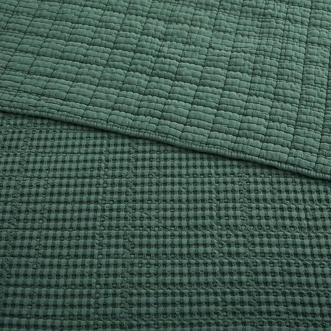 Levtex Home Mills Waffle Queen Bedspread Set (104x106in) with 2 Pillow Shams (26x20in) - Forest Green - 100% Cotton Queen Size Bedspread Set - Lightweight, Soft, Pre-Washed