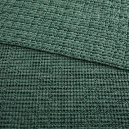 Levtex Home Mills Waffle Full Bedspread Set (100x104in) with 2 Pillow Shams (26x20in) - Forest Green - 100% Cotton Full Size Bedspread Set - Lightweight, Soft, Pre-Washed