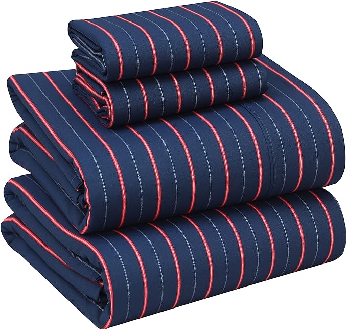 RUVANTI 100% Cotton Sheets – California King Percale Bedding, Cooling & Breathable Floral Design, Durable with a Crisp, Soft & Comfortable Feel, 14" Deep Pocket, 4-Piece Set, Nautical