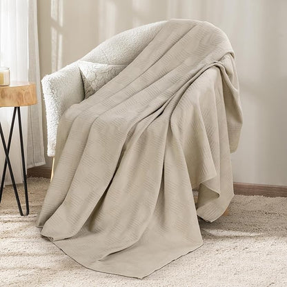 Utopia Bedding Khaki 100% Cotton Blanket [Throw Size - 50x60 Inch] Lightweight, Soft and Breathable Thermal Blanket for All Seasons