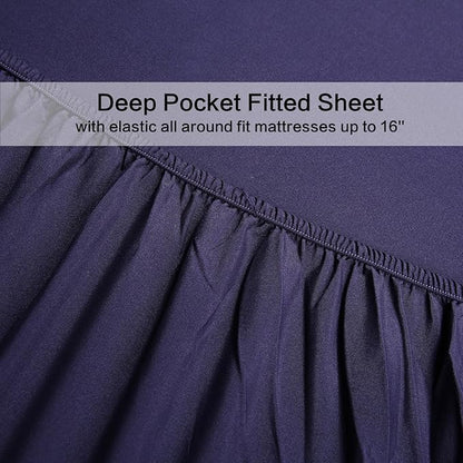 4 Piece Bed Sheet Set (Full,Blue) 1 Flat Sheet,1 Fitted Sheet and 2 Pillow Cases,Brushed Microfiber Luxury Bedding with Deep Pockets