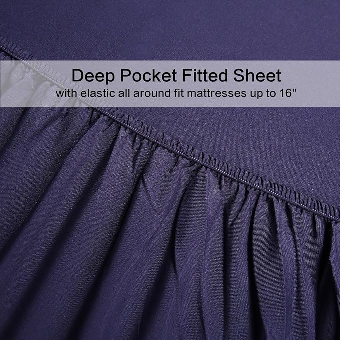 4 Piece Bed Sheet Set (Queen,Blue) 1 Flat Sheet,1 Fitted Sheet and 2 Pillow Cases,Brushed Microfiber Luxury Bedding with Deep Pockets