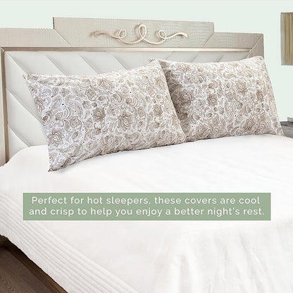 Elegant Comfort Ultra Soft Set of 2 Floral Print Pillowcases - 1500 Premium Hotel Quality Microfiber, Soft and Smooth Envelope Closure 2-Piece Pillow Covers - King, Paisley Taupe
