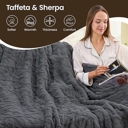 Heated Blanket Electric Blanket 62"x84", Soft Taffeta Sherpa Electric Throw with 5 Heating Level & 1-12 Hour Auto Off, Heated Throw with Overheating Protection, Machine Washable (Dark Grey)