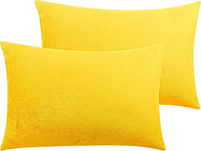 NTBAY Zipped Velvet Toddler Pillowcases, 2 Pack Cozy Luxury Flannel Plush Travel Pillow Cases, 13x18 Inches, Yellow