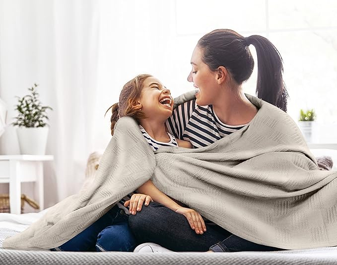 Utopia Bedding Khaki 100% Cotton Blanket [Twin Size - 90x72 Inch] Lightweight, Soft and Breathable Thermal Dorm Bed Blanket for All Seasons