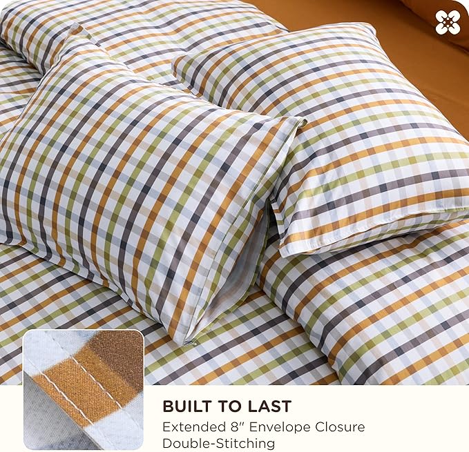 Bedsure Gingham Duvet Cover King Size - 100% Cotton Reversible Classic Warm Plaid Pattern Duvet Cover Set, 3 Pieces Soft & Breathable PureWoven Bedding Set with 2 Pillow Shams (Warm Plaid 104"x90")