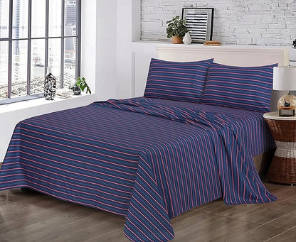 RUVANTI 100% Cotton Sheets – King Size Percale Bedding, Cooling & Breathable Floral Design, Durable with a Crisp, Soft & Comfortable Feel, 16" Deep Pocket, 4-Piece Set, Nautical