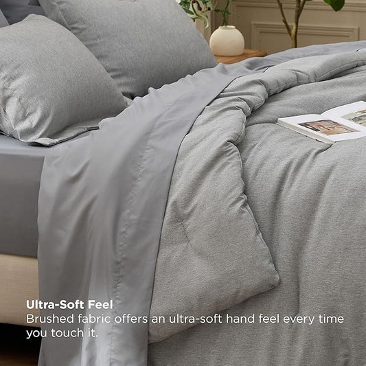 Bedsure King Size Comforter Set Dark Grey - Bed in a Bag King Bedding 7 Pieces, Cationic Dyed Bed Set Gift for Family, Dark Grey Soft Bedding for All Seasons Comforter with Sheets, Pillowcases & Shams