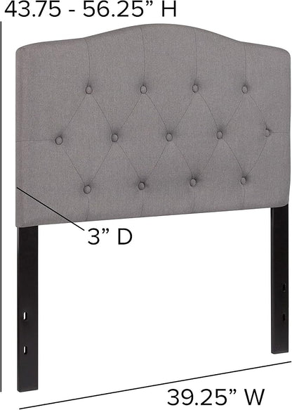 EMMA + OLIVER Arched Button Tufted Twin Size Headboard in Light Gray Fabric