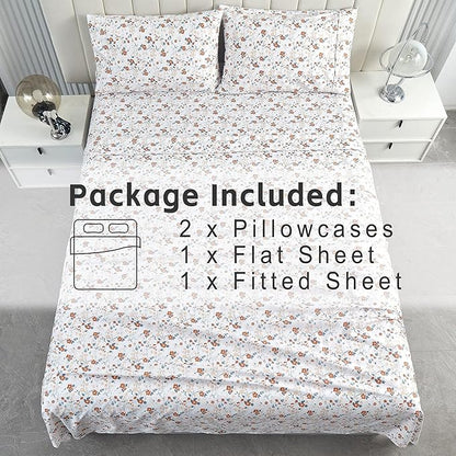Softan Orange Flower Sheets for King Size Bed Floral Bed Sheets King Printed Sheets - 4 Piece Soft Microfiber Patterned Fitted Sheets King with 15" Deep Pocket
