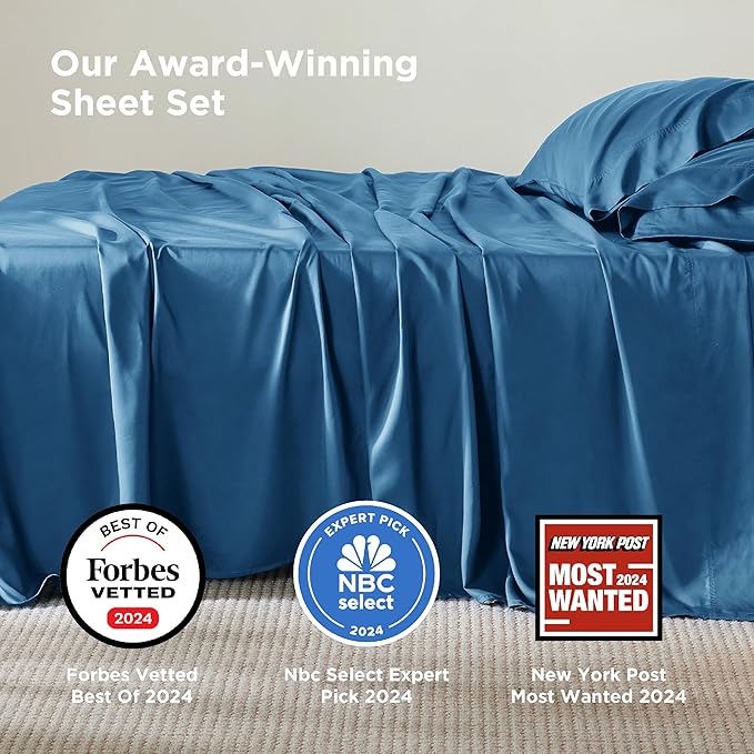 Bedsure Queen Sheet Set, Rayon Derived from Bamboo, Cooling Sheets, Deep Pocket Up to 16", PureWoven, Breathable & Soft, Hotel Luxury Silky Bedding for Hot Sleepers, Teal