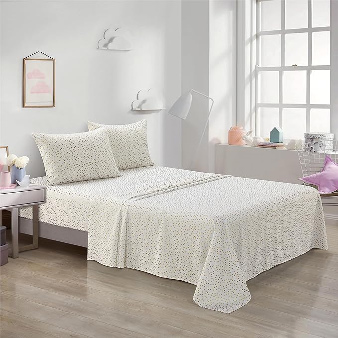 Heritage Kids Full Sheet Set (4-Piece),Gold Dot Pattern, Soft & Durable Bedding for Kids, Cozy Microfiber Sheets with Fitted, Flat Sheet & 2 Pillowcases