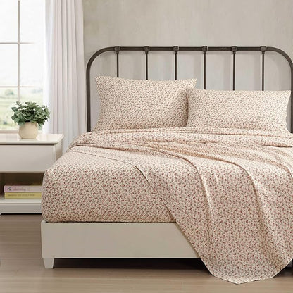 Laura Ashley - Twin Sheets, Cotton Percale Bedding Set, Lightweight & Breathable Home Decor, Oeko-Tex Certified (Sweet Success Pink, Twin)