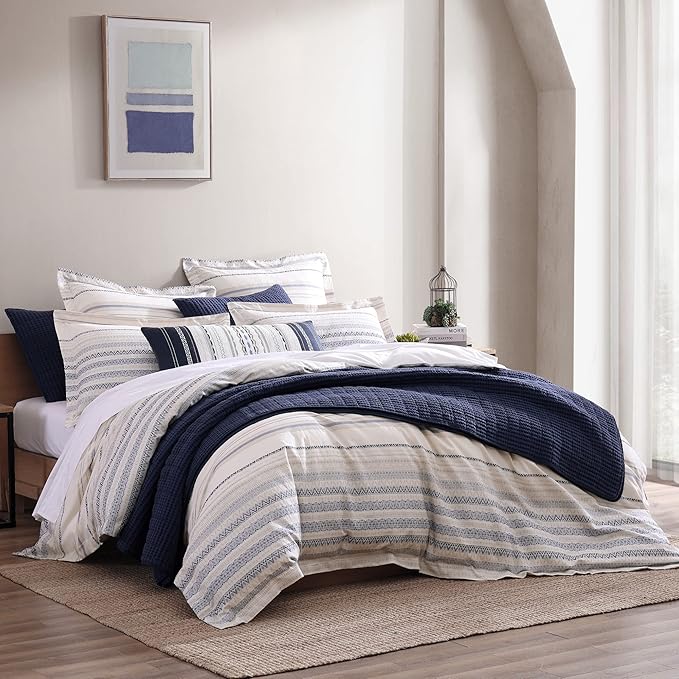 Levtex Home Mills Waffle Full/Queen Quilt Set (88x92in) with 2 Pillow Shams (26x20in) - Navy - 100% Cotton Full/Queen Size Quilt Bedding Set - Lightweight, Soft, Pre-Washed