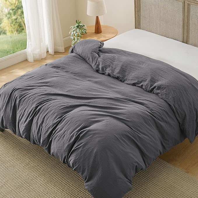 Bedsure Dark Grey Duvet Cover Queen Size Only - Prewashed Cotton-Like Polyester Extra Soft All Season Bedding, Includes 1 Duvet Cover 90x90 Inches with Zipper Closure, Comforter Not Included