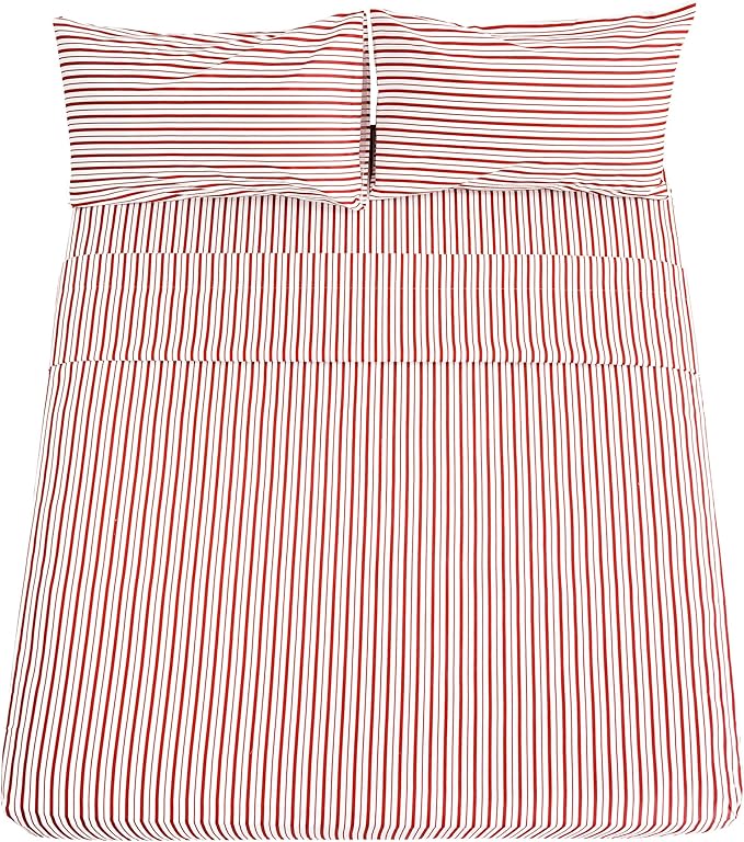 Best Season Burgundy Red Striped Sheets Set Twin Size 3 Piece - Super Soft, Easy Care & Breathable Red and White Pinstripe Bed Sheet Set with 16-Inch Deep Pockets, Great Gift for Christmas & Birthday
