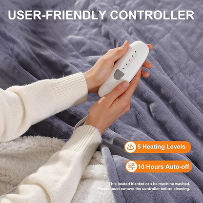 Heated Blanket Full Size Electric Blanket 72''X84'' - Purple Heated Blanket Flannel Sherpa Double Sided Heating Blanket with 5 Heat Settings & 10 Hours Auto-Off for Grandma Gifts(Lavender Purple)