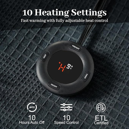 Electric Blanket Queen Size 84''X90'' - Heated Blanket with Dual Control Fast Heating 10 Heating Levels & 10 Hours Auto Off,ETL Certified Machine Washable (Black)